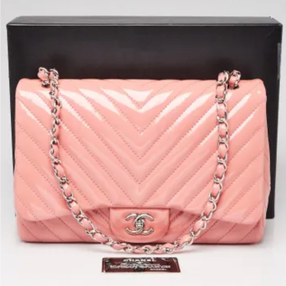 ISO Chanel chevron patent bag pink jumbo/maxi